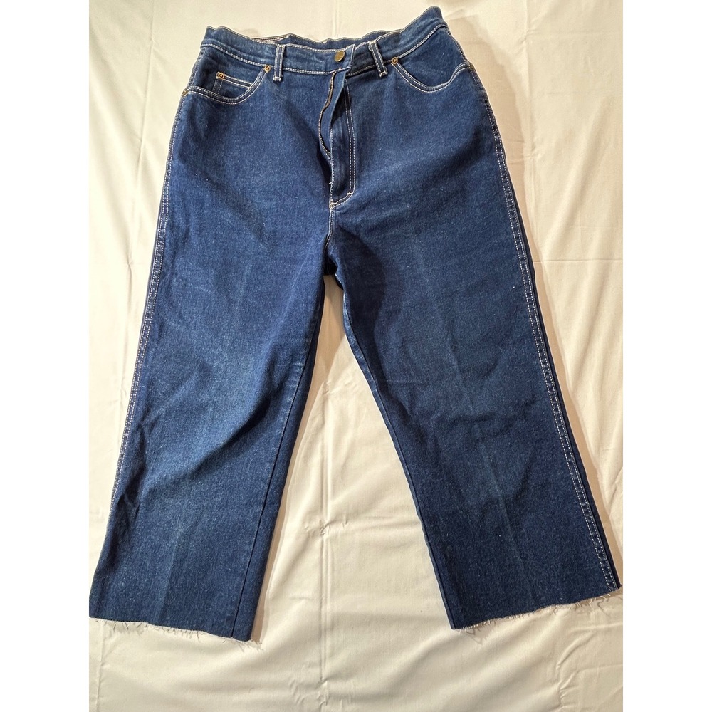 LL Bean Vintage High Rise Wide Leg Raw Hem Jeans Dark Wash Size 16 Made in USA
